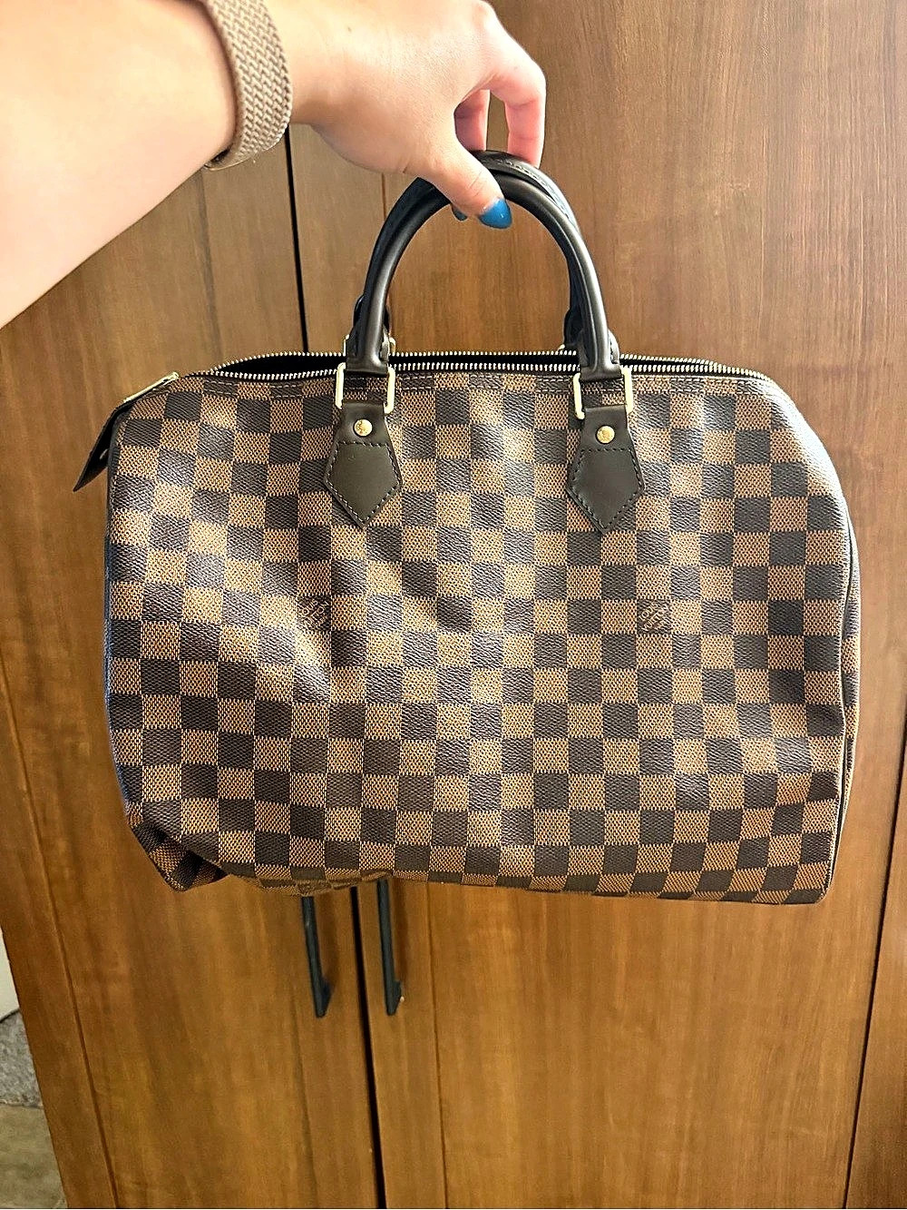 Louis Vuitton Damier Ebene Speedy 30 Satchel in Brown & Gold